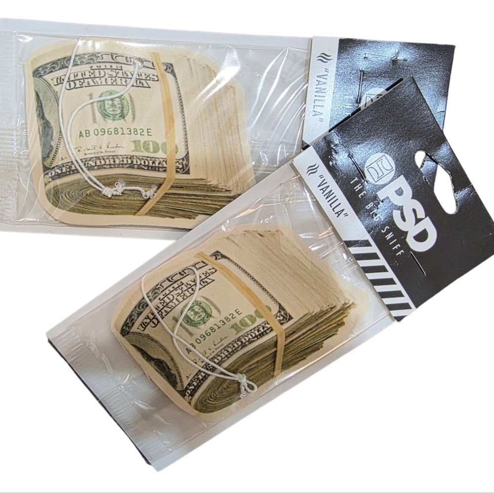 ❤️2/$12 PSD "The Big Sniff" Car Air Freshener Vanilla Scent Money Stack 2 Pack